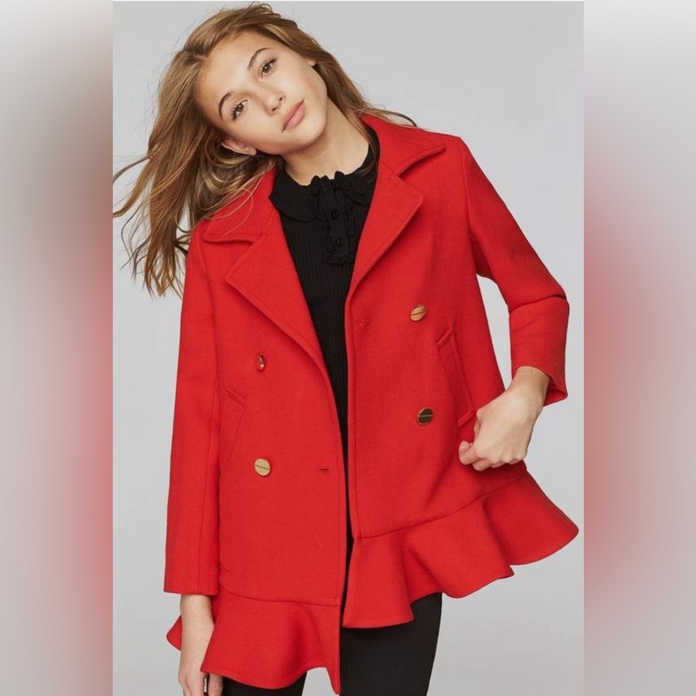Adorable! Worn once. Milly Minis double face wool ruffle peacoat. Girls size 12.